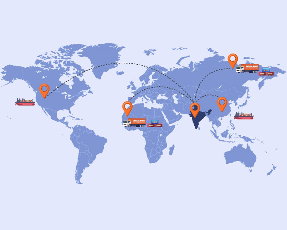 Global network map of Chemical Market showing key locations for chemical distribution